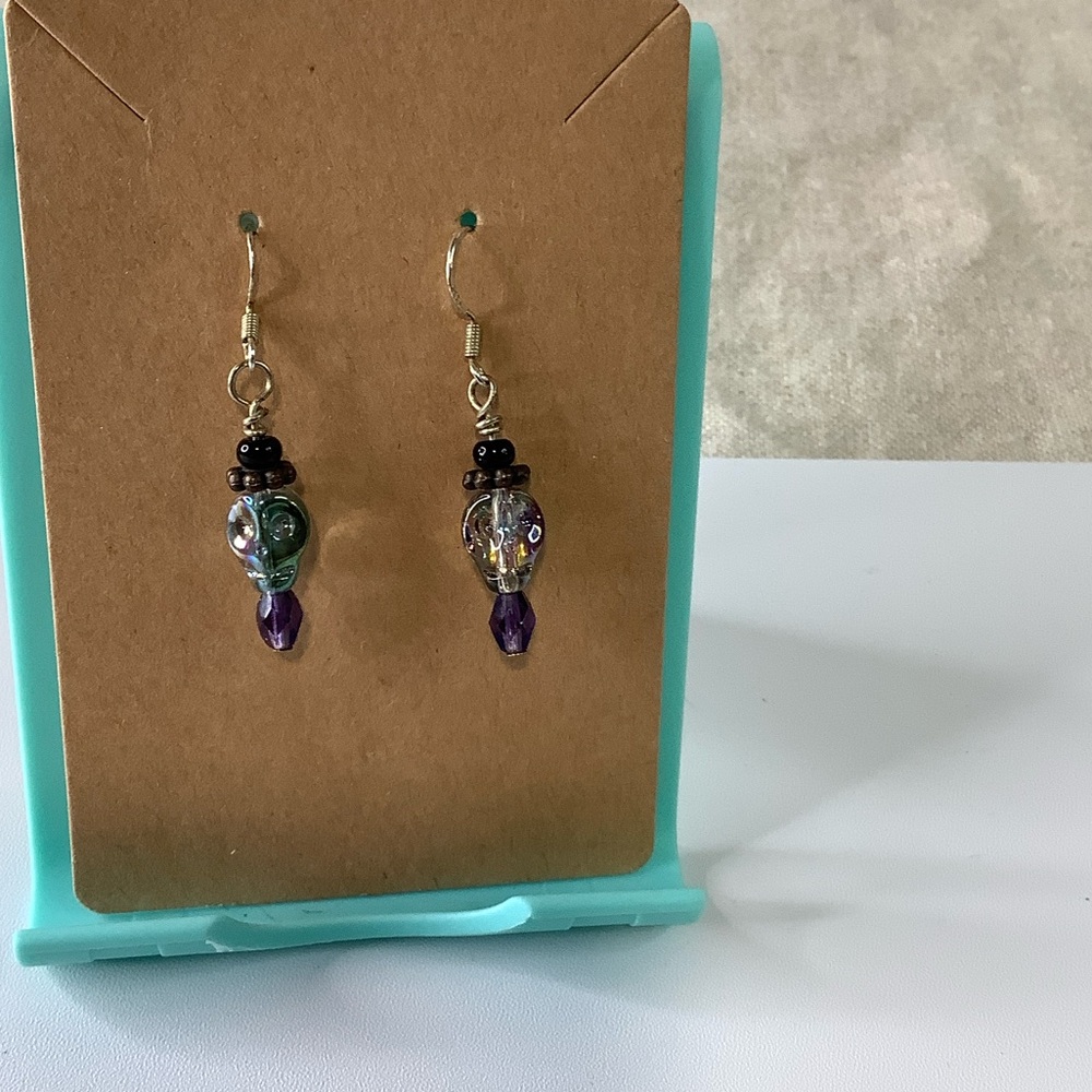 Elegant Skull Purple and Silver Dangle Earrings
